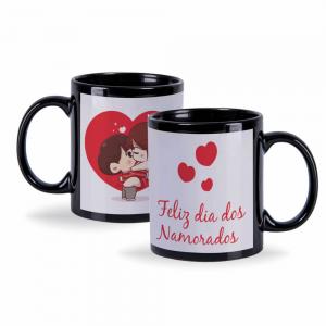 CANECAS DE CERÂMICA SIMPLES 325ML PRETA COM JANELA BRANCA Caneca de porcelana preta com janela branca 110x95mm 4X0 Sem verniz  - 1 á 25 Unidades